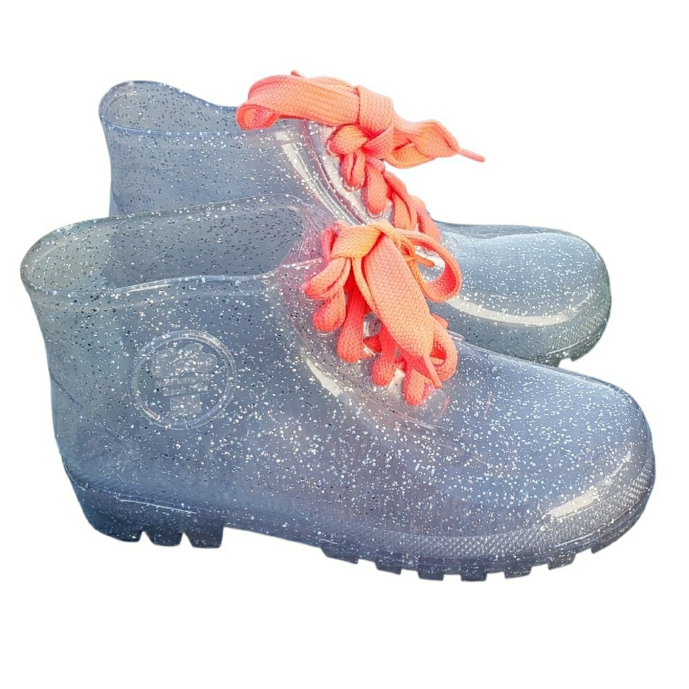 JuJu Glitter Rain Boots with Coral Laces Women's 7.5/8 NWOT